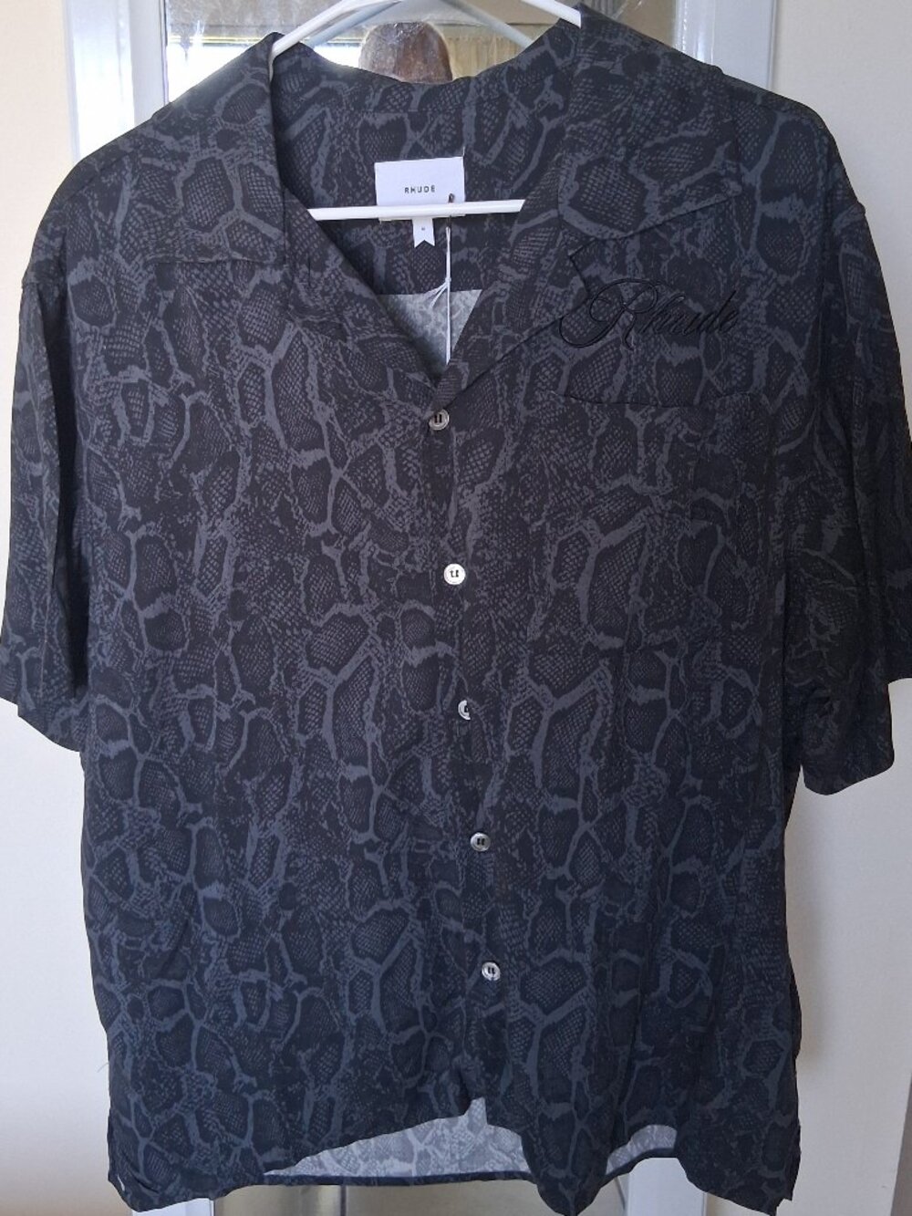 Rhude Shirt Collared Button Down Short Sleeve Rayon Snake Black New Mens
